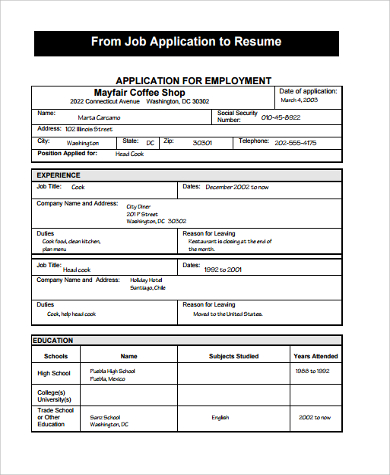 job application to resume