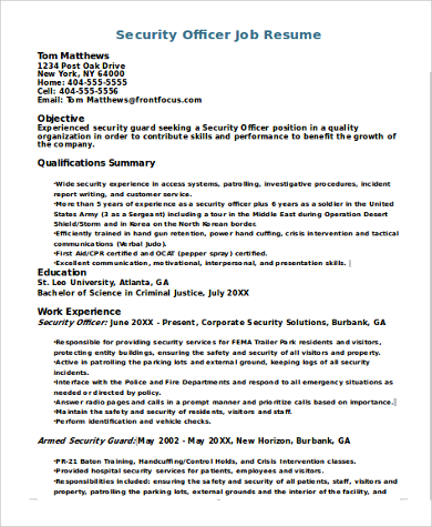 security officer job resume