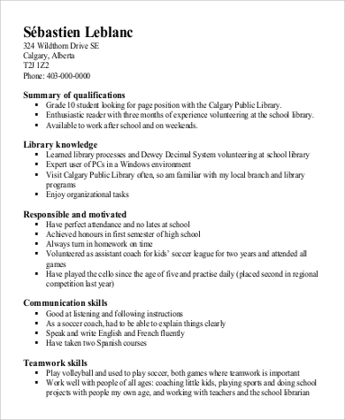 Sample Resume for High School Student - 9+ Examples in 