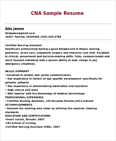 one page cna resume