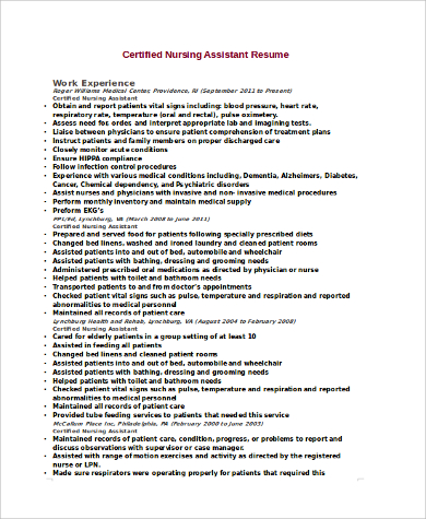 certified nursing assistant resume