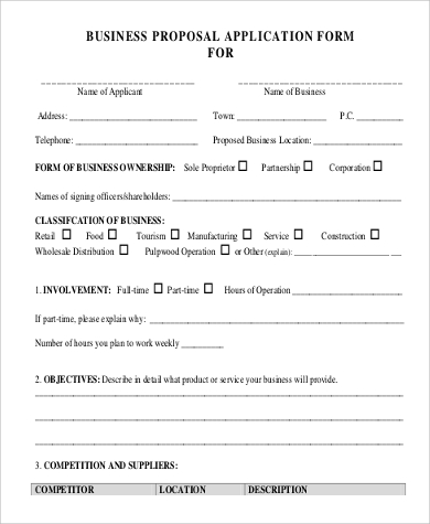 business proposal application form to download