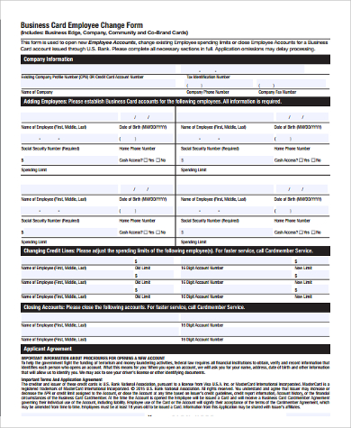 employee credit card form