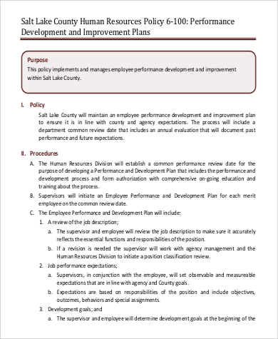 performance improvement development plan