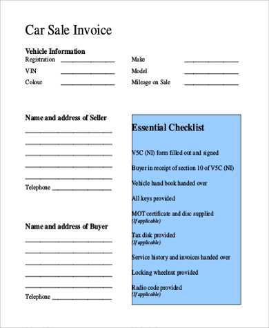 car sales invoice example