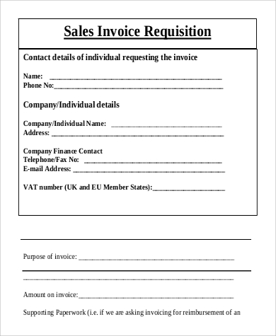sales invoice requisition example