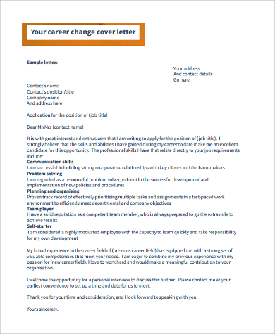 Career Change Cover Letter Pdf October 2021