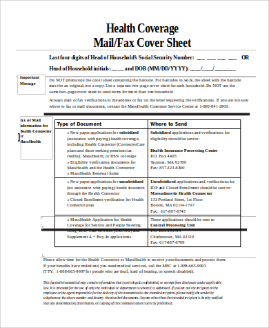 health coverage mail fax cover sheet word