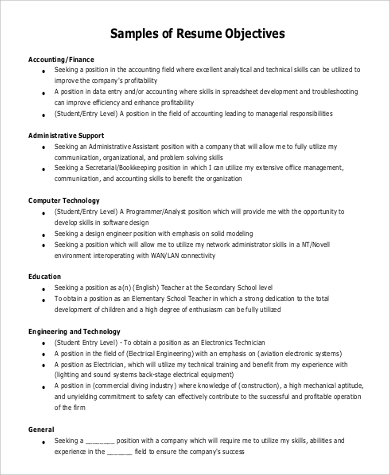 Objective Of Resume Examples