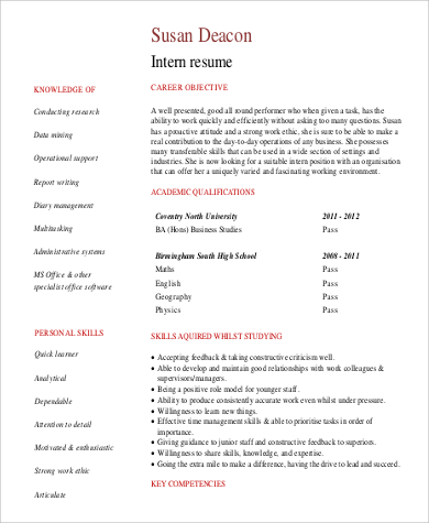 general objective for resume student