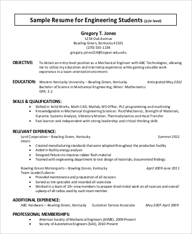 general objective for engineering resume