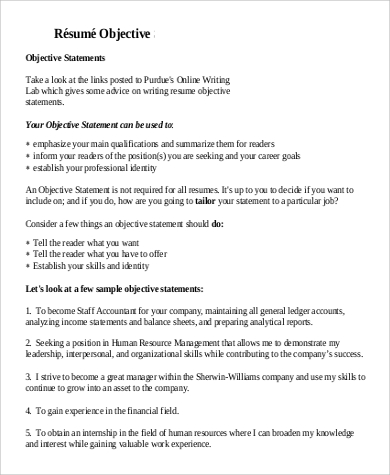 Free 7 Sample General Objective For Resume Templates In Pdf