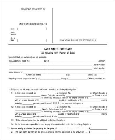 land sale contract form sample