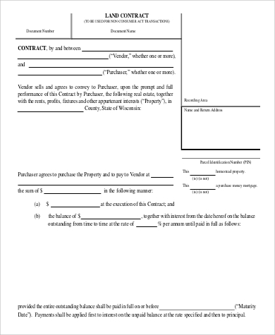 blank land contract form example