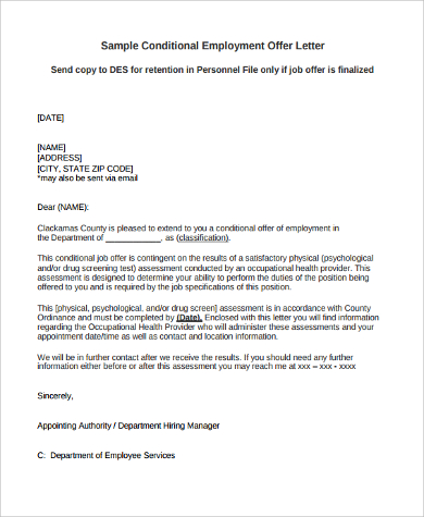 sample conditional employment offer letter