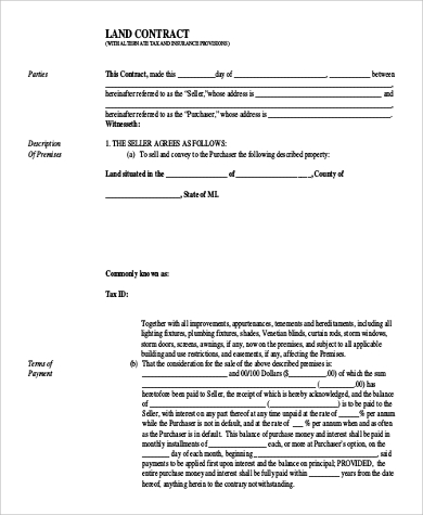 sample land contract form