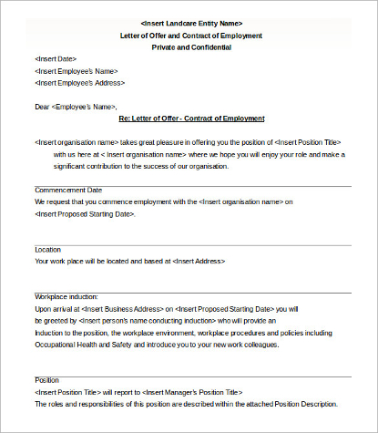 contract of employment job offer letter