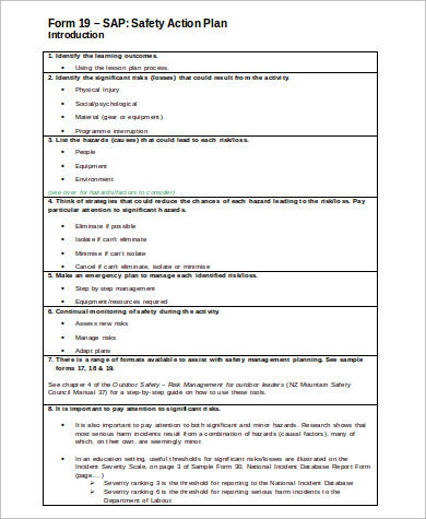 safety action plan format