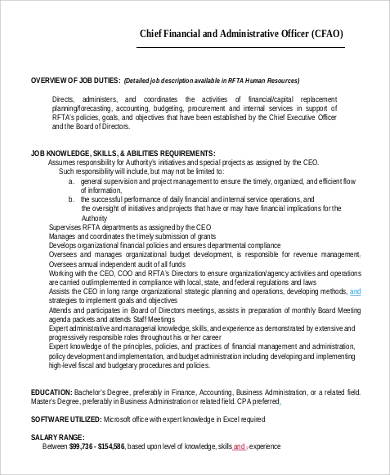 Chief Financial Officer Job Description - Free 9 Chief Financial Officer Job Description Samples In Ms Word Pdf / Management and administration supervisor's title: