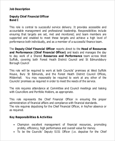 deputy chief financial officer job description