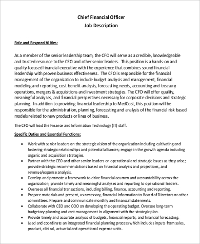 job description officer financial chief responsibilities example pdf sample