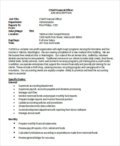 chief financial officer job description in word