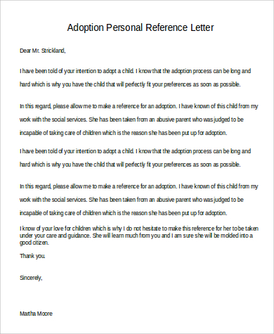 Adoption Character Reference Letter Sample