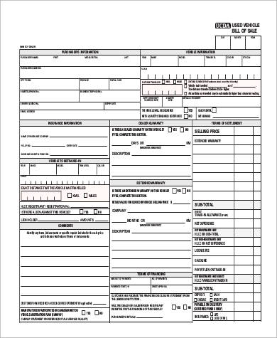 Sample Car Bill of Sale PDF - 6+ Examples in PDF