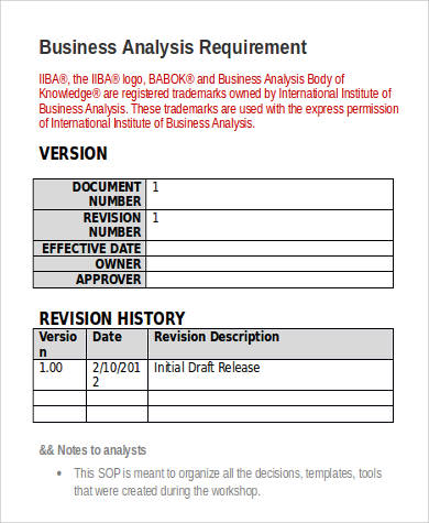 business requirement analysis document