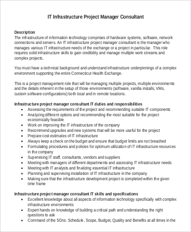 it infrastructure project manager consultant job description