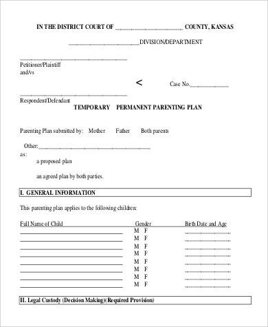 parenting plan form example