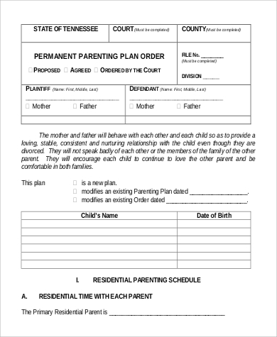 permanent parenting plan in pdf
