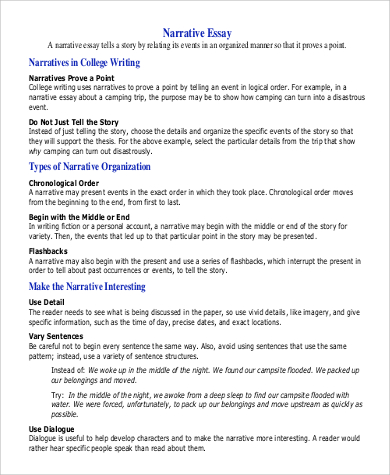 narrative essay template college