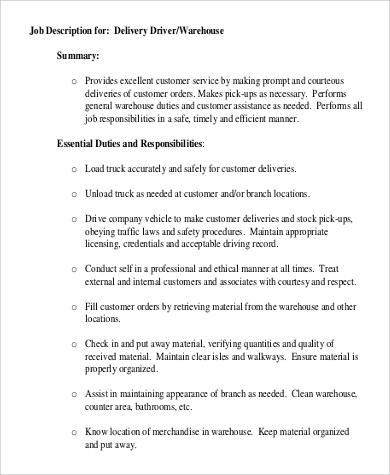 amazon delivery driver job description