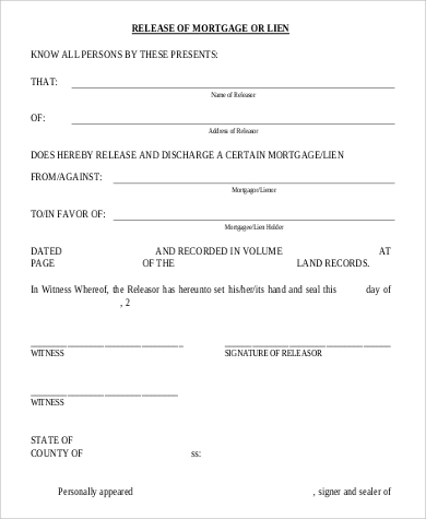 sample release of mortgage lien form