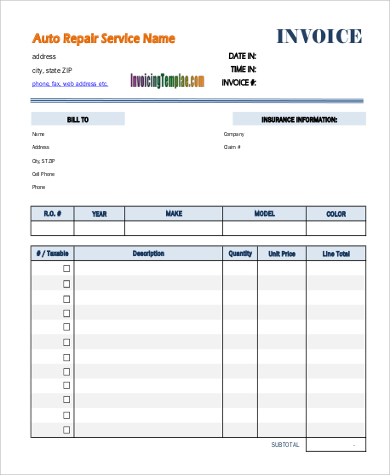 auto repair invoice example