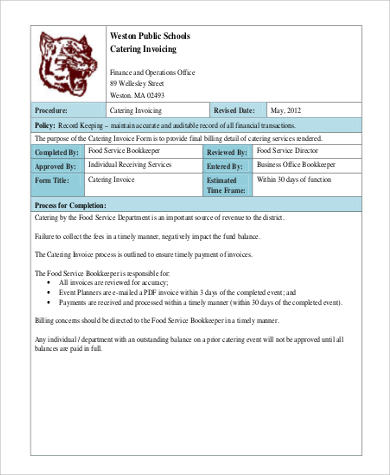 catering invoice sample