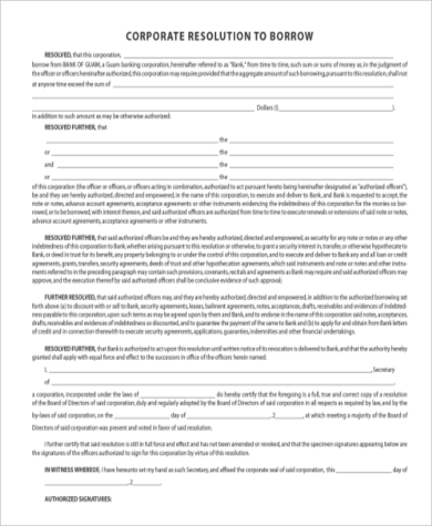 corporate borrowing resolution form