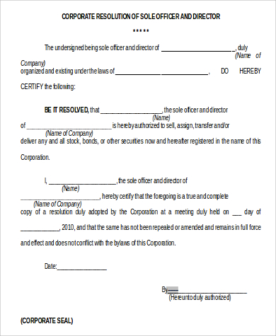 free corporate resolution form format