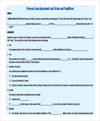 Personal loan agreement sample