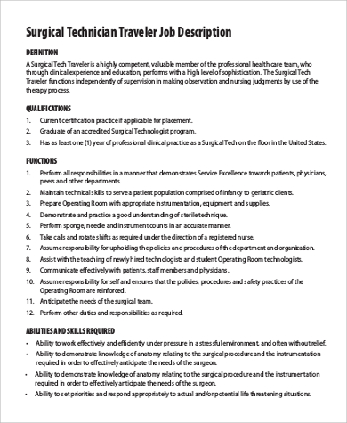 8+ Surgical Tech Job Description Samples  Sample Templates