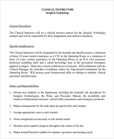 surgical tech instructor job description