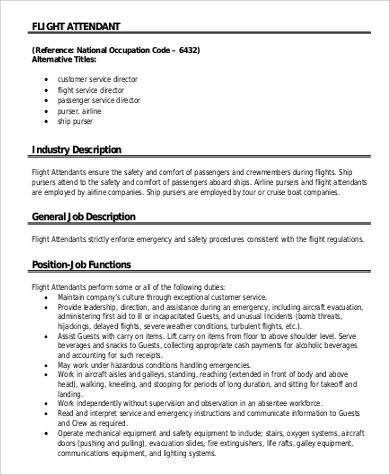 sample flight attendant industry job description