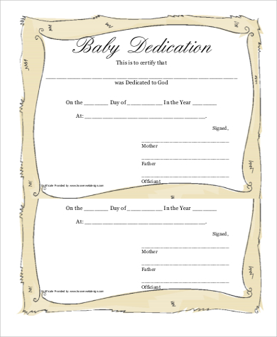 baby dedication certificate with frame