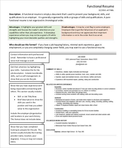 9+ Functional Resume Examples  Sample Templates