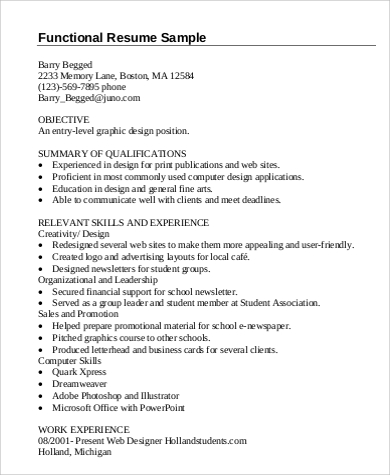 functional business resume