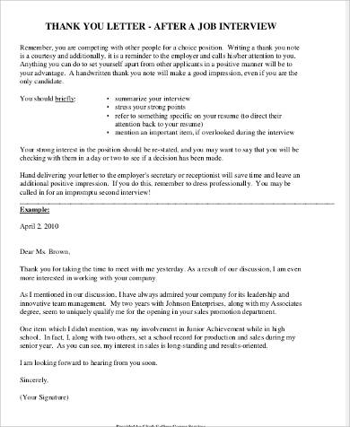 9+ Sample Job Interview Thank You Letters  Sample Templates