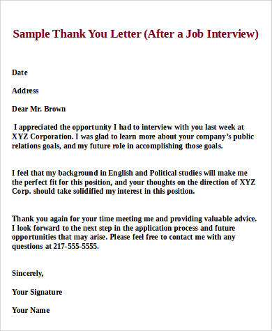 thank you letter after unsuccessful job interview