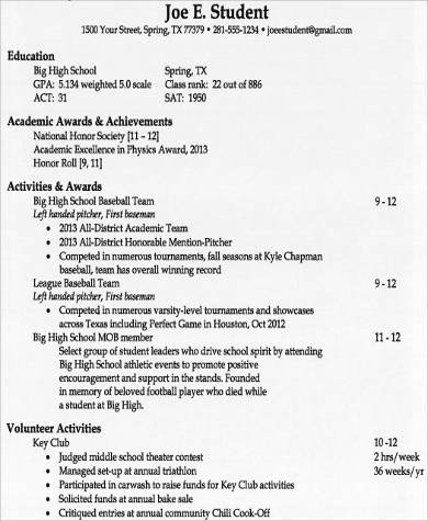 college admission resume