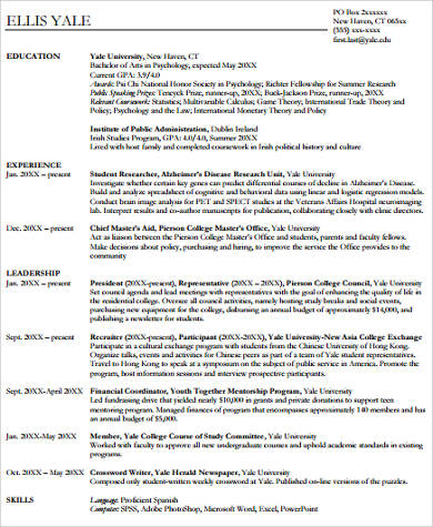 graduating college resume